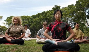 SYDNEY, Australia: O sesiune de meditatie in parcul Hyde din Sydney, 8 februarie 2005. (OLIVIER CHOUCHANA / AFP / Getty Images)