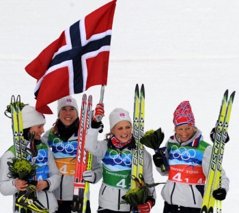 Norvegia a castigat proba feminină de ştafetă 4x5 km din cadrul concursului de schi fond al JO. (DON EMMERT / AFP / Getty Images)