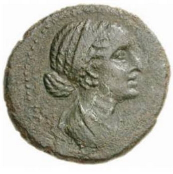 Moneda romana reprezentând pe Cleopatra 