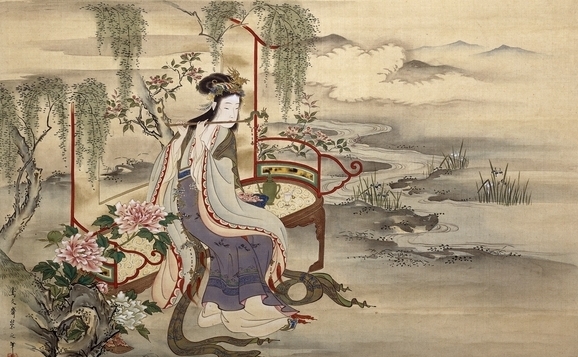 Pictura a lui Hosoda Eishi intitulata "Frumoasa chinezoaica Yang Guifei (wikipedia.org)