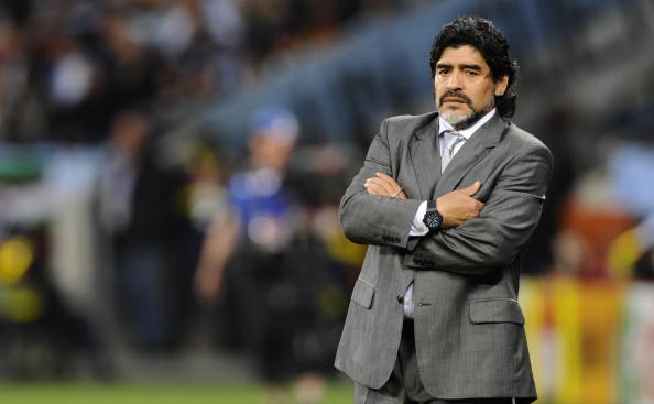 Selectionerul echipei de fotbal a Argentinei, Diego Maradona. (DANIEL GARCIA / AFP / Getty Images)