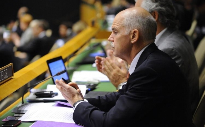 Premierul grec George Papandreou participa la summitul ONU pe tema saracia mondiale in 20 septembrie 2010 la sediul ONU din New York. 