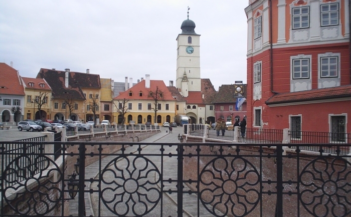 Sibiu, Piata Mica - vedere de pe Podul Mincinoşilor.