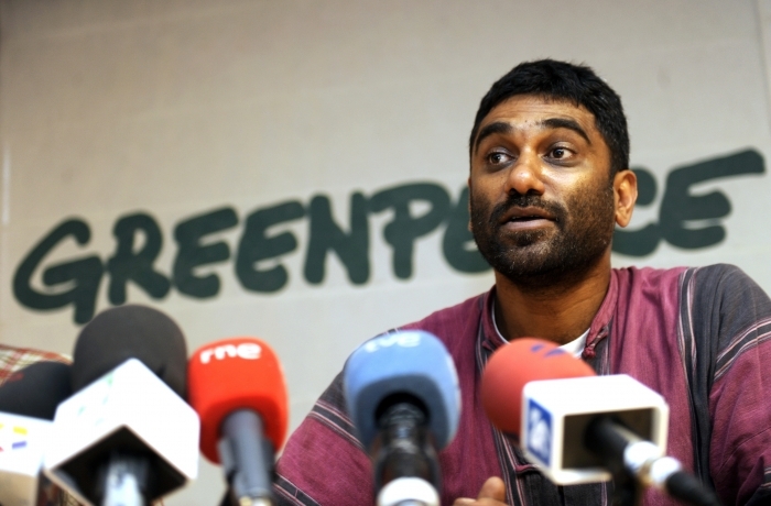 Kumi Naidoo, Directorul executiv al organizatiei Greenpeace, in Madrid (DOMINIQUE FAGET / AFP / Getty Images)
