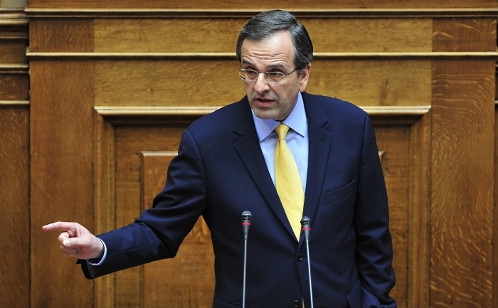 Liderul principalului partid al opoziţiei greceşti, Noua Democraţie (ND, centru-dreapta), Antonis Samaras (LOUISA GOULIAMAKI / AFP / Getty Images)