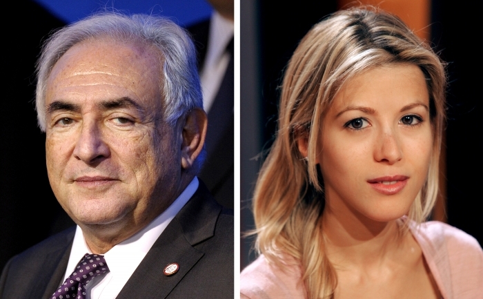 Fostul sef al FMI, Dominique Strauss-Kahn(ST) si o poza din 2004 a jurnalistei franceze care îl acuză de tentativă de viol, Tristane Banon (DR). (FRED DUFOUR / AFP / Getty Images)