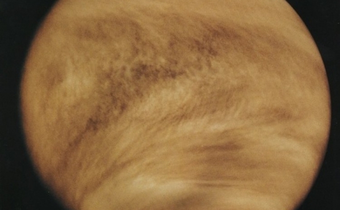Imaginea planetei Venus in ultraviolet , observata de misiunea Pioneer in 1979.