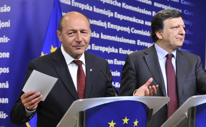 Preşedintele Traian Basescu in cadrul declaraţiei comune de presă susţinută la Bruxelles cu Jose Manuel Barroso.