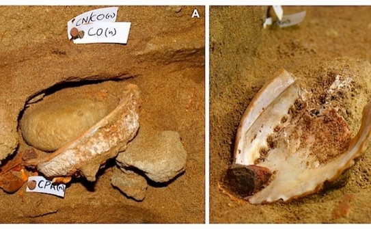 Un amestec de culoare ocru descoperit in Pestera Blombos in Cape Town, South Africa. (Chris Henshilwood / University of the Witwatersrand)