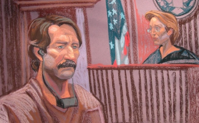 Desen înfăţişându-l pe Viktor Bout într-un tribunal din New York.