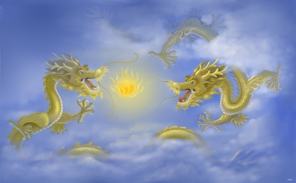 Dragonii din Est au o conotaţie pozitivă şi se spune că au însoţit mai multi imparaţi în al treilea mileniu î.Hr. când au coborât din cer şi, după finalizarea misiunii lor, s-au înălţat la ceruri. (SM Yang / The Epoch Times)