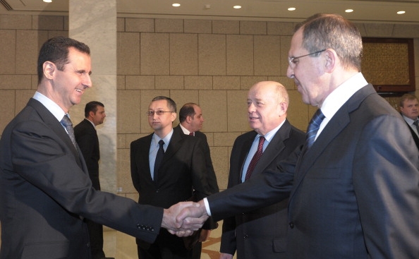 Preşedintele sirian, Bashar al-Assad şi  ministrul rus de externe, Serghei Lavrov.