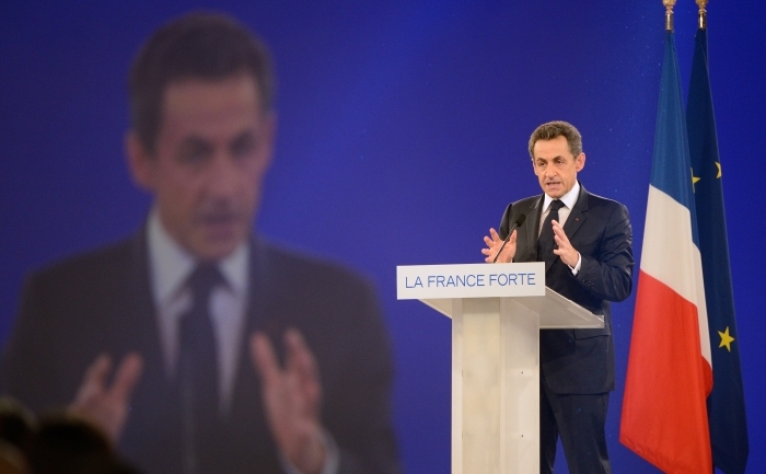 Nicolas Sarkozy ţine un discurs electoral la  Villepinte, lângă Paris, 11 martie 2012.