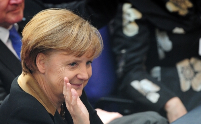 Cancelarul german Angela Merkel în Bundestag, 18 martie 2012 în Berlin, la investirea lui Joachim Gauck