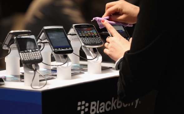 Telefoane Blackberry la Târgul CeBIT 2012, 6 martie 2012 în Hanovra (Sean Gallup / Getty Images)