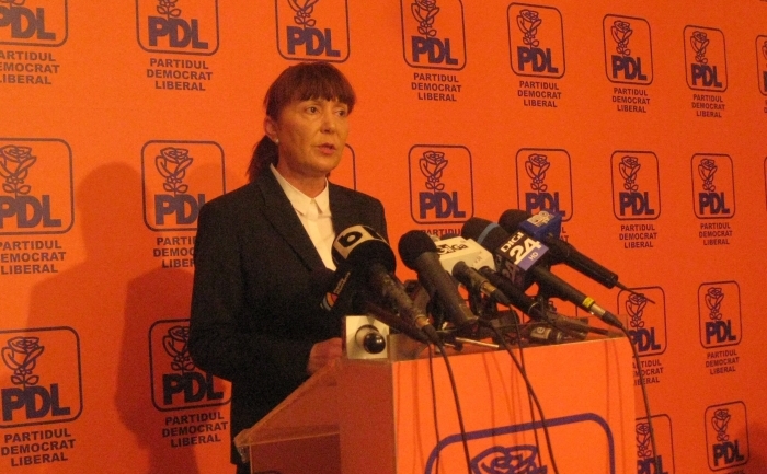 Monica Macovei, dand o declaratie de presa la sediul PDL (Lidia Melinte/ The Epoch Times Romania)