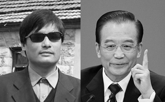 Activistul orb pentru drepturi civile Chen Guangcheng (S) şi premierul chinez Wen Jiabao (D) (The Epoch Times, and Feng Li / Getty Images)