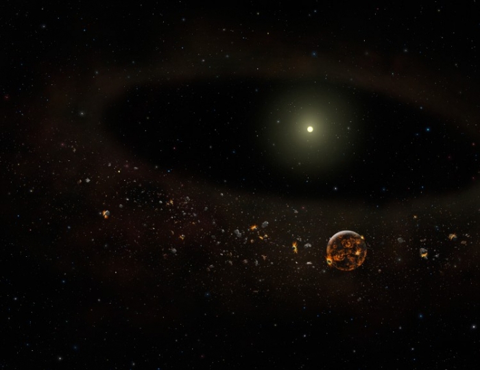 Imagine artistică despre sistemul cosmic TYC 8241 2652, aşa cum se crede că ar exista acum, după ce praful din împrejurul său a dispărut - lucru constatat de Observatorul Gemini şi alte observatoare din lume