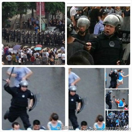 Locuitorii oraşului Shifang au fotografiat forţele de ordine, iar internauţii au pus pozele în circulaţie online.