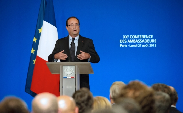 Preşedintele Franţei, François Hollande la cea de-a 20-a Conferinţă a ambasadorilor, Paris, 27 august 2012. (BERTRAND LANGLOIS / AFP / GettyImages)