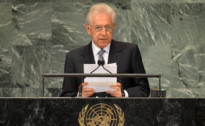 Premierul italian Mario Monti, la Adunarea Generală a ONU. (STAN HONDA / AFP / GettyImages)