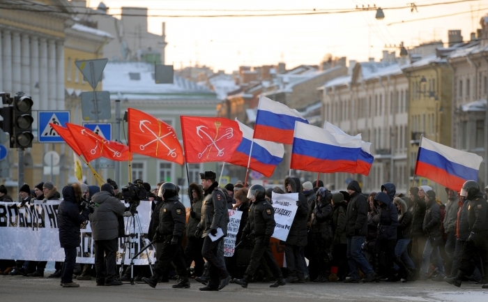 Proteste în piaţa Lubianka din Moscova, Rusia.