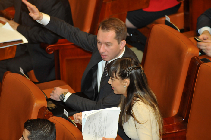 Şedinţa în plen a Camerei Deputaţilor.În imagine, Mihai Sturzu şi Cătălina Ştefănescu, PSD