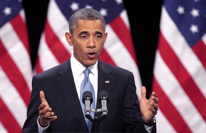 Preşedintele SUA, Barack Obama vorbind despre reforma imigraţiei la Del Sol High School pe 29 ianuarie 2013 în Las Vegas, Nevada.