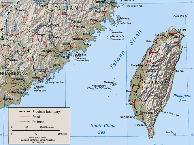 China, Taiwanul, precum şi strâmtoarea Taiwan. (Sursa: CIA)