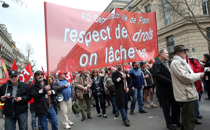 Demonstraţii organizate de sindicatele CGT şi FO în Paris, 5 martie 2013