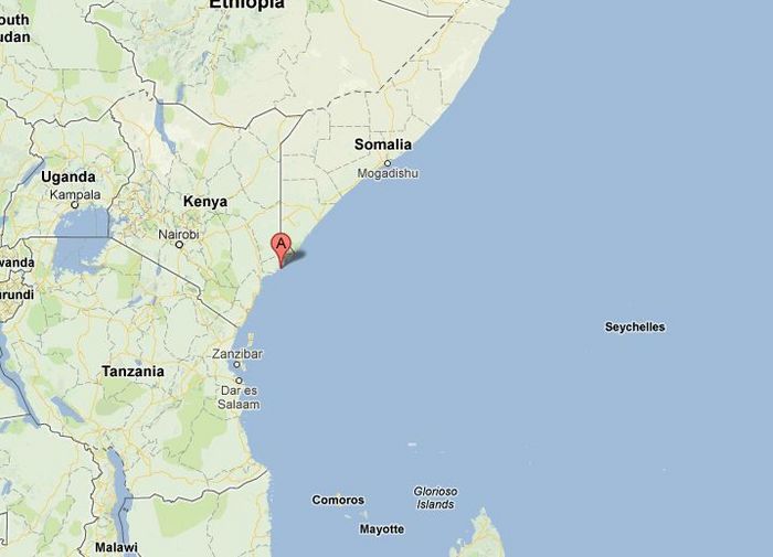 Insula Manda din Kenya, pe Google Maps.