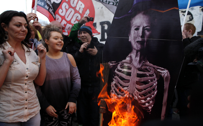 Acţiuni de protest  în timpul funeraliilor oficiale ale lui Margaret Thatcher. (PETER MUHLY / AFP / Getty Images)