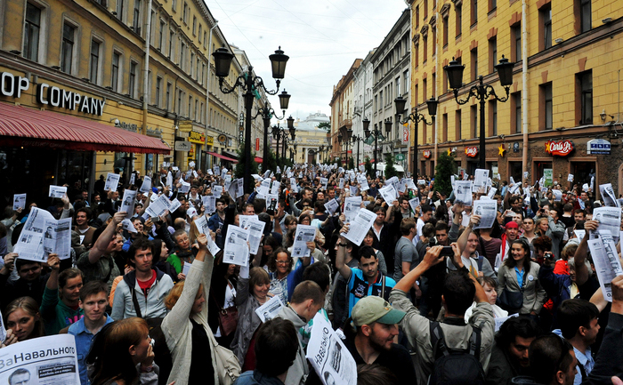 Proteste în Sf. Petersburg la vestea comdamnării lui Alexei Navalny, 18 iulie 2013