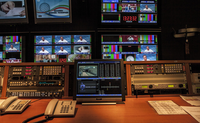 Camera de editare a radiodifuzorului ERT, Atena, Grecia, 10 iulie, 2013.