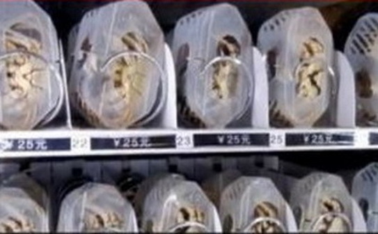 Crabi vii la vânzare în maşini automate - China (Captură Internet)