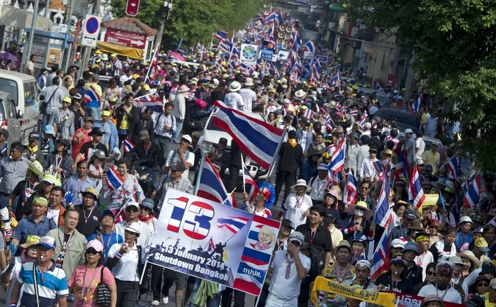 Protesters în Bangkok pe 5 Januarie 2014.