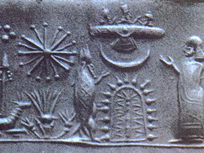 Sigiliu cilindric din Mesopotamia.