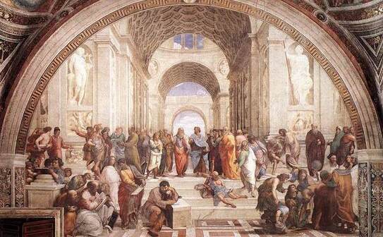 “Şcoala de la Atena” Frescă, 1509. Stanza della Segnatura, Palazzi Pontifici Vatican (Vatican)