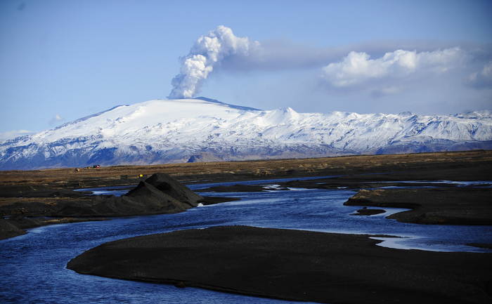 Vulcanul Eyjafjallajökull din Islanda, 3 februarie 2014.