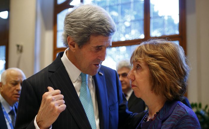 John Kerry şi Catherine Ashton, 22 ianuarie, Montreaux, Elveţia.