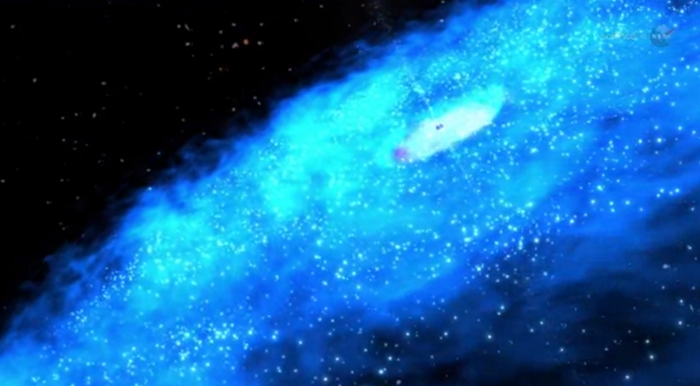 Imaginea a Căii Lactee printr-un spectru de lumină înalt, capturat cu telescopul Fermi.