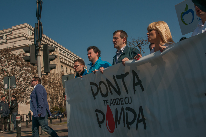 Miting PMP în faţa guvernului, 15 martie 2014. Cristian Preda, Elena Udrea