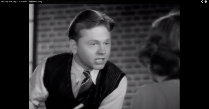 Mickey Rooney, la vârsta de 20 de ani, în filmul "Strike up the band", în care a jucat alături de Judy Garland.