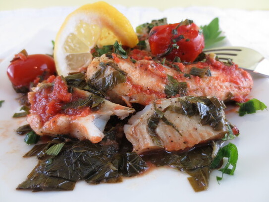 File de peşte la cuptor cu leuştean şi usturoi verde (Maria Matyiku / Epoch Times)