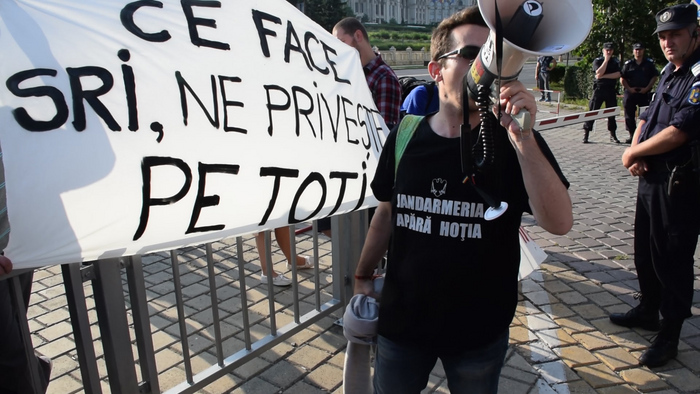 (Arhivă) Alexandru Alexe la un protest împotriva Legilor Supravegherii, iulie 2014