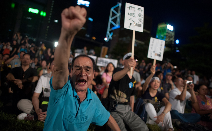 Proteste în parcul Tamar de lângă clădirea centrală a guvernului din Hong Kong. China a exclus alegerile libere pentru şeful provinciei 31 august 2014
