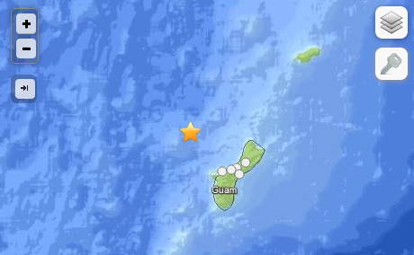 Centrul seismului din vecinătatea Insulelor Guam.
