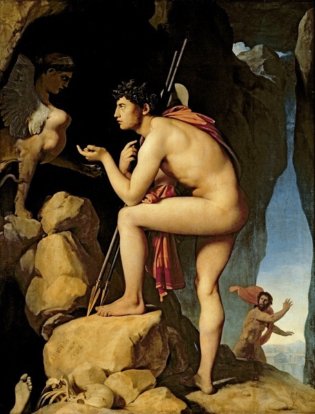 "Oedip explică ghicitoarea Sfinxului", tablou de Jean Auguste Dominique Ingres. (Wikipedia)