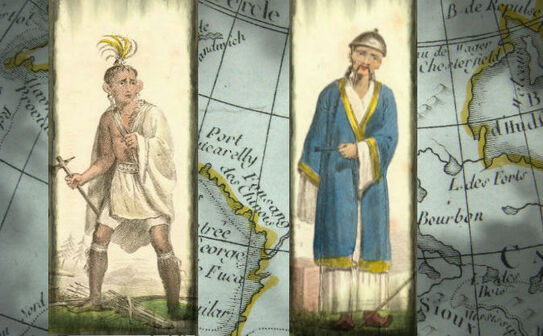 Ilustraţii cu un bărbat chinez şi un nativ american din secolul al 18-lea sau al 19-lea, artistul necunoscut. (Wikimedia Commons; editat de Epoch Times)