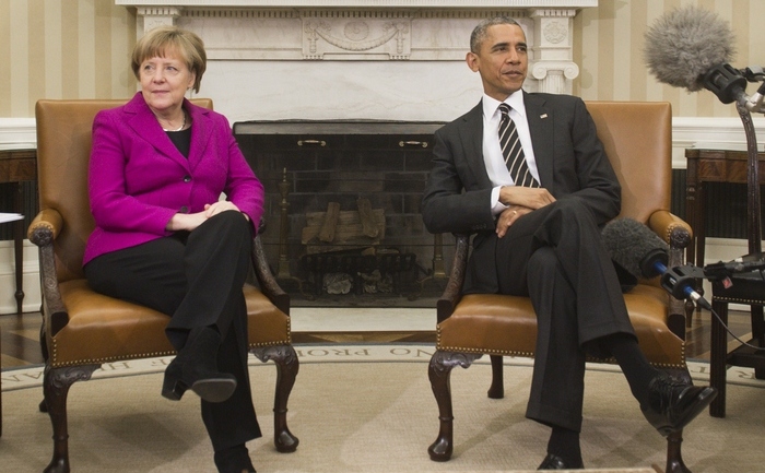 Preşedintele american Barack Obama împreună cu Angela Merkel la Casa Albă, 9 februarie 2015